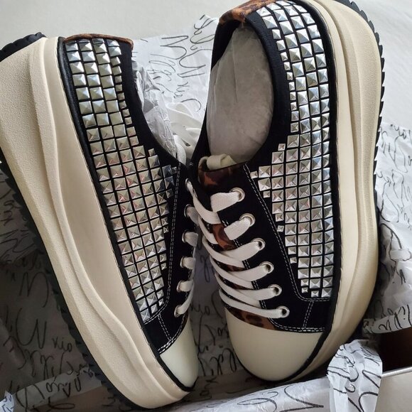 Wild Pair NWT Rocker Studded Thick Sole Sneakers Leopard In Black Canvas 9.5 - Picture 11 of 16